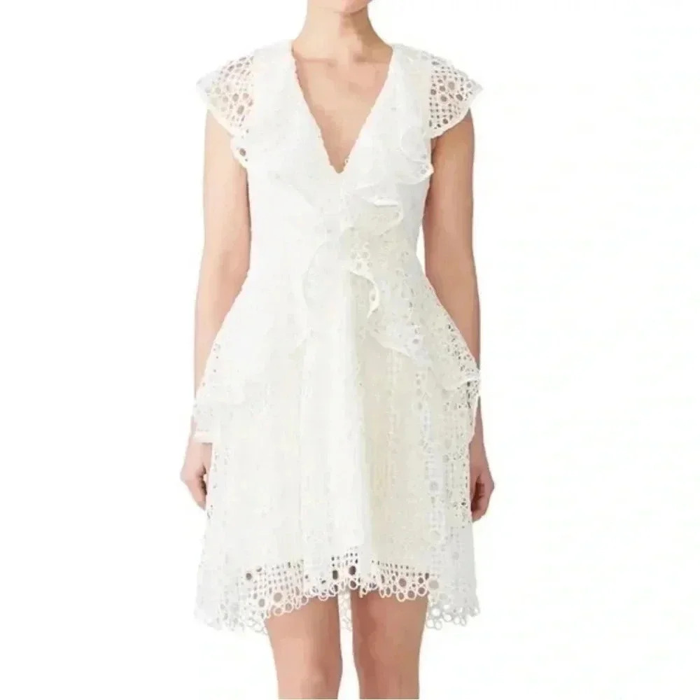 Elliatt Interlude White Sleeveless Lace Overlay Above the Knee Dress Size Medium